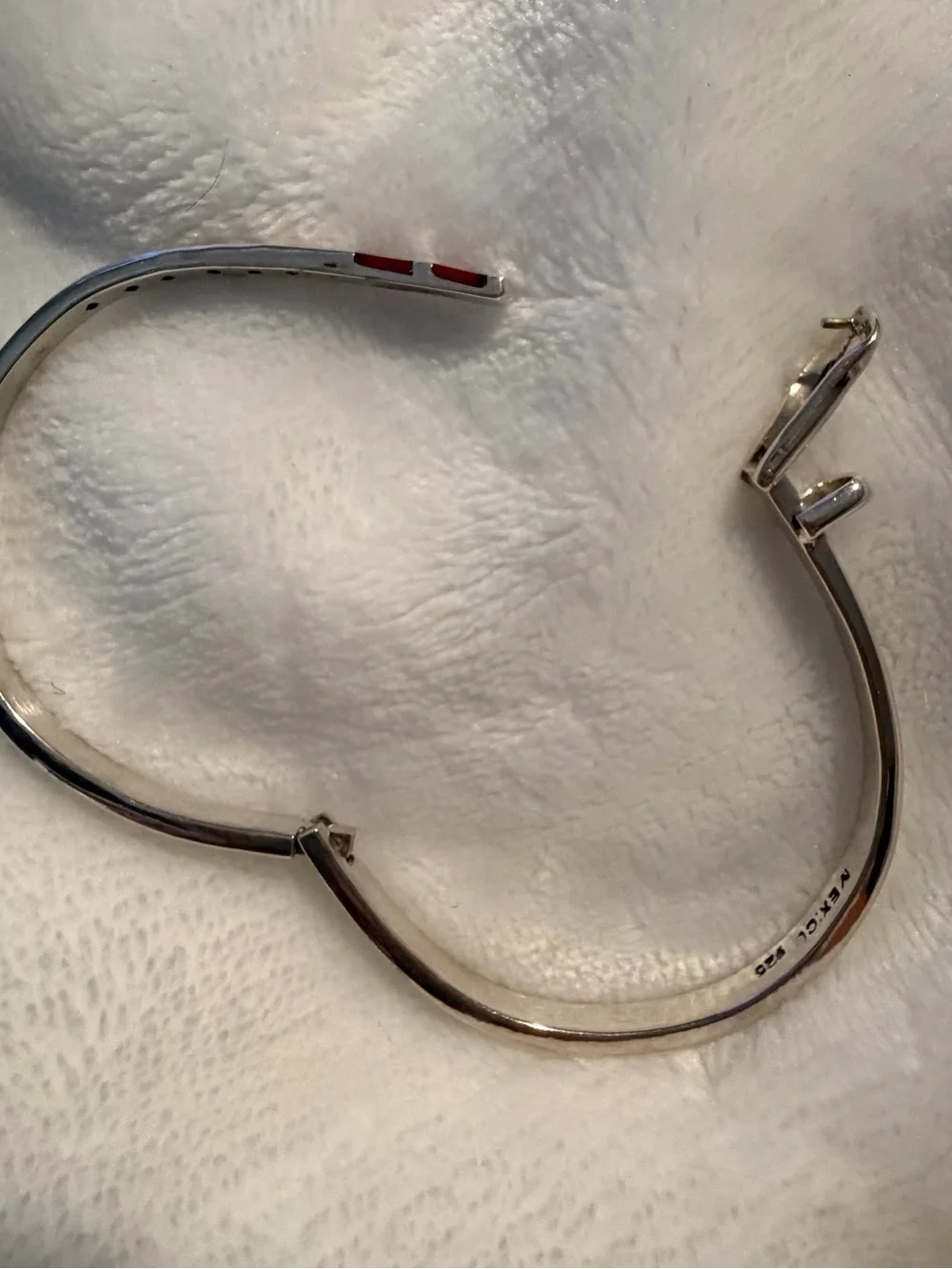 Silver Bracelet with Red Inlay - Women Jewelry